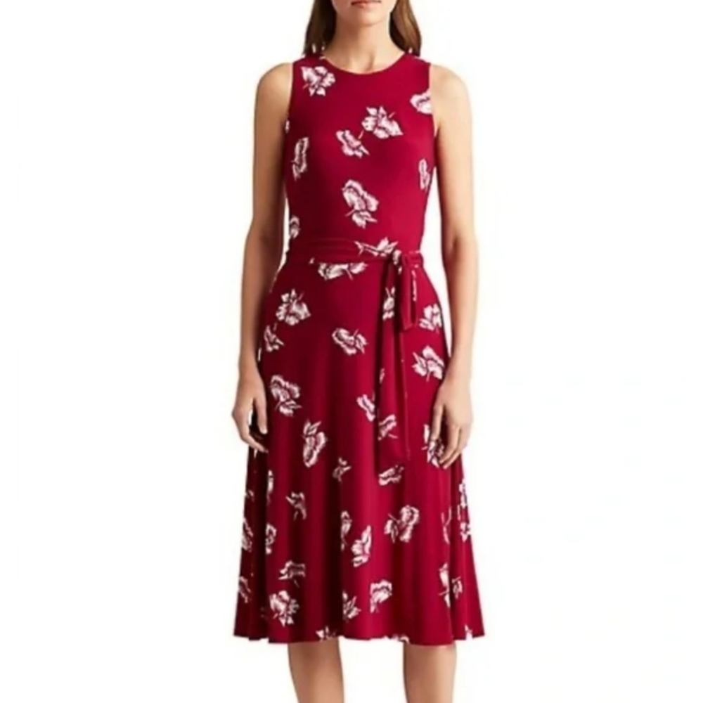 Lauren Ralph Lauren Burgundy Floral Dress Size 16 Office Career Church FLAW